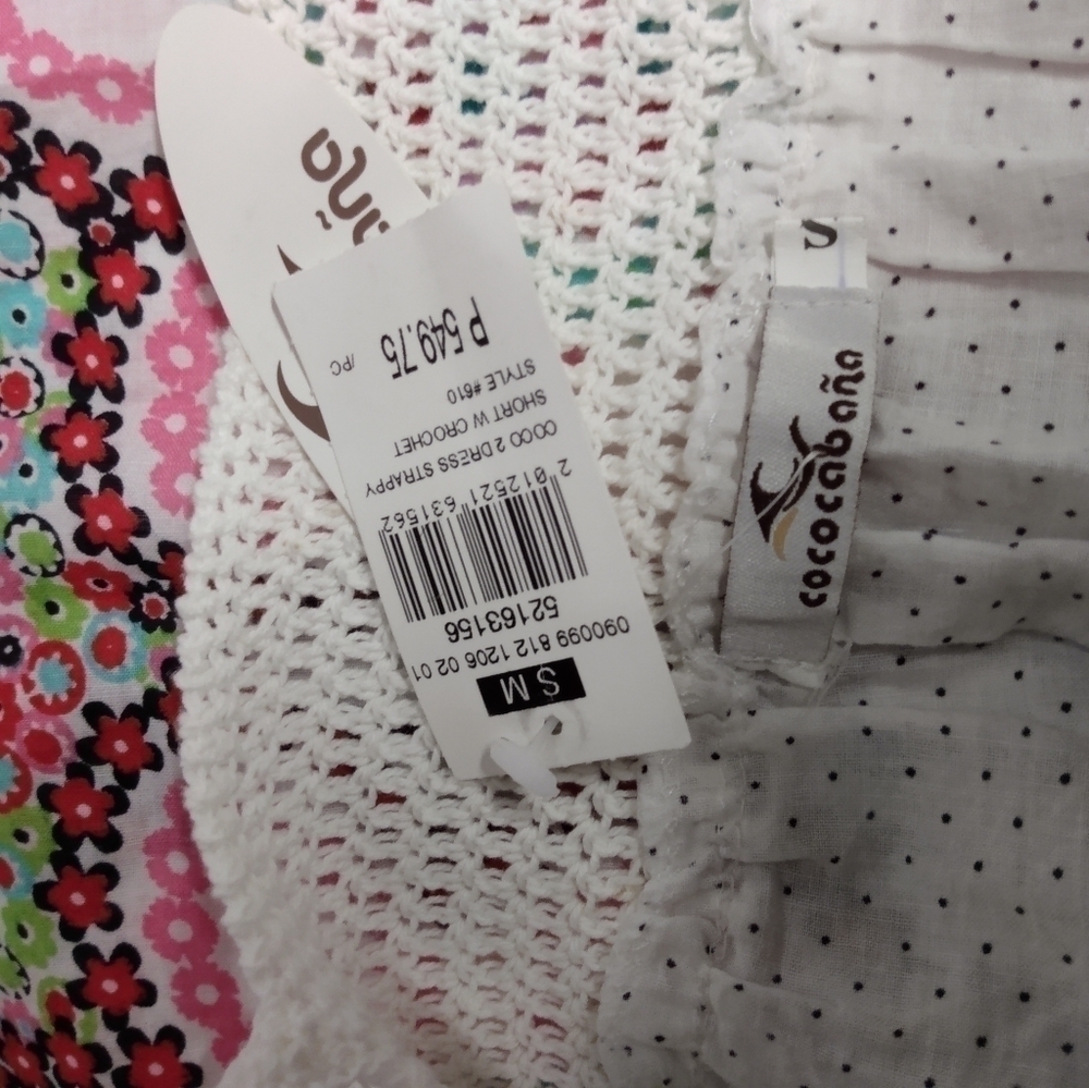 Ladies Cococabana Crochet Top Short Dress, S, Cream top, floral bottom, NWT - Picture 9 of 10